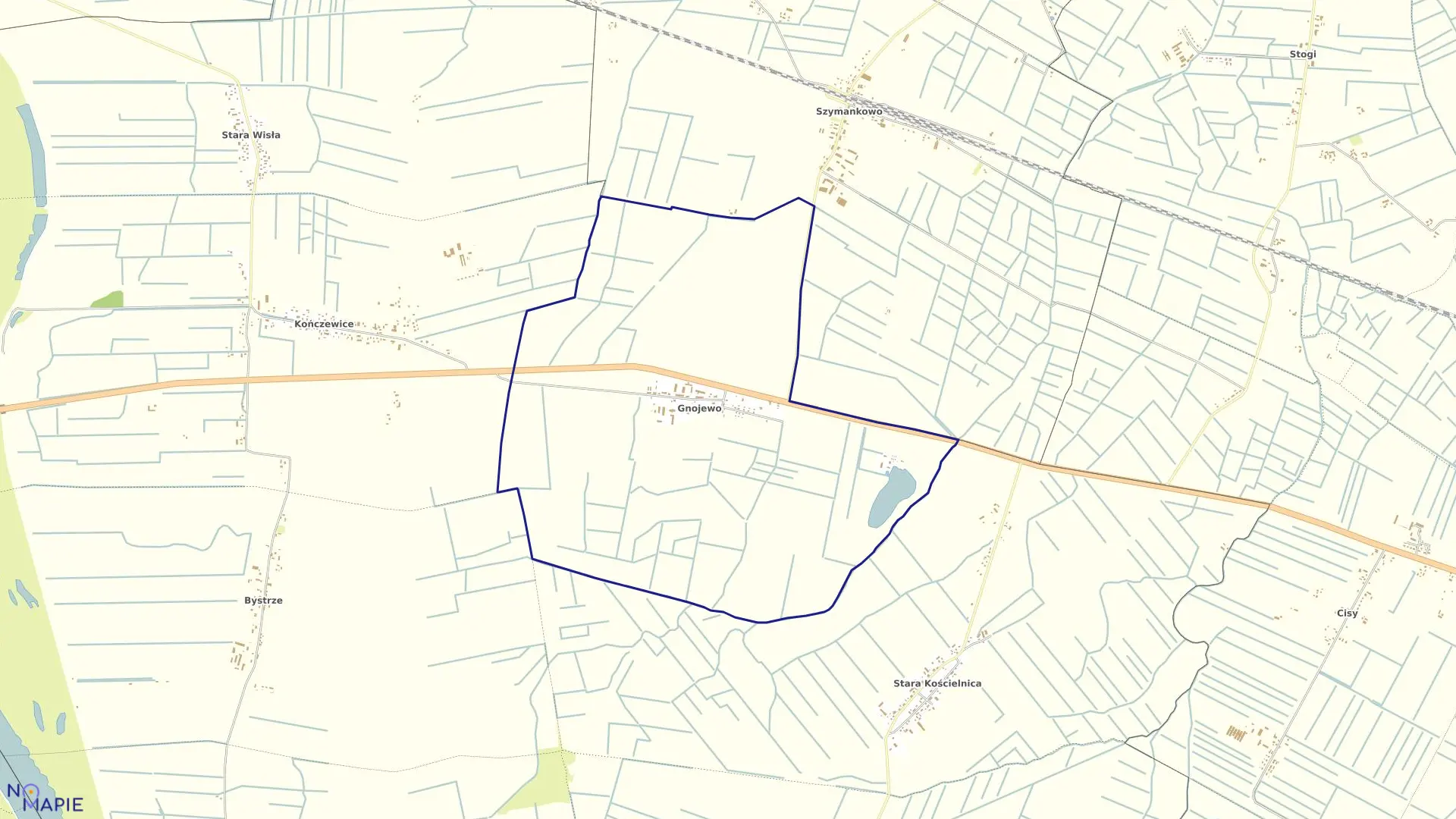 Mapa obrębu Gnojewo w gminie Miłoradz