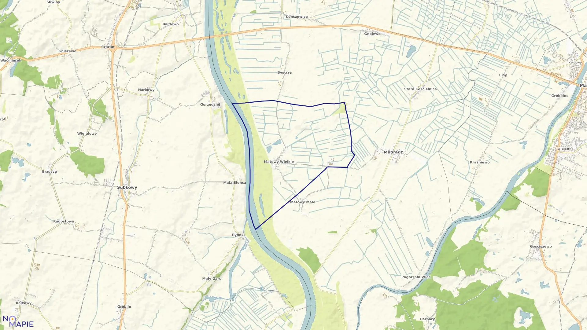 Mapa obrębu Mątowy Wielkie w gminie Miłoradz