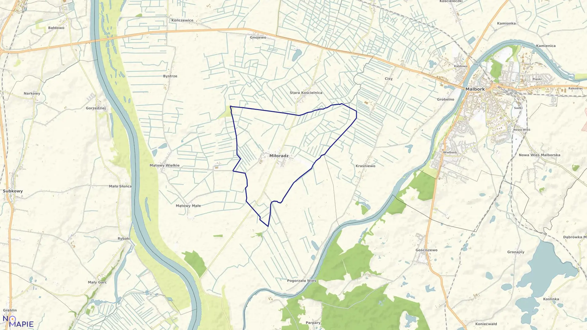 Mapa obrębu Miłoradz w gminie Miłoradz